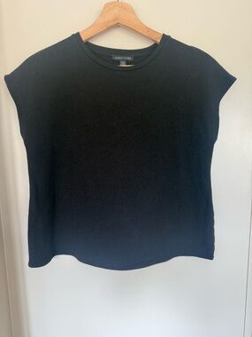 Eileen Fisher Black Quiet Luxury Cap Sleeve Crewneck Top Classic Preppy
